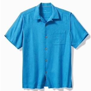 Tommy Bahama Mens Tropic Isles Silk Short Sleeve Camp Shirt Blue Size M EUC